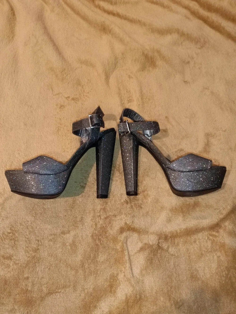 Women's Glitter Platform High Heel Sandals - Dark Gray Silver